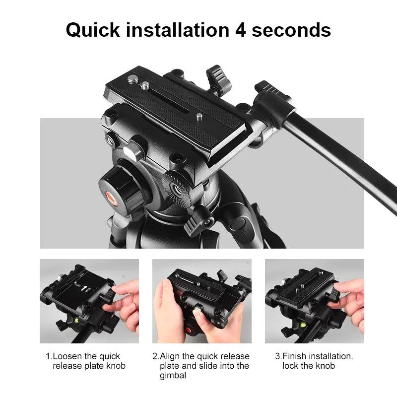 PULUZ Portable Durable Aluminum Alloy Tripod + with Fluid Drag Head for DSLR Camera Photography