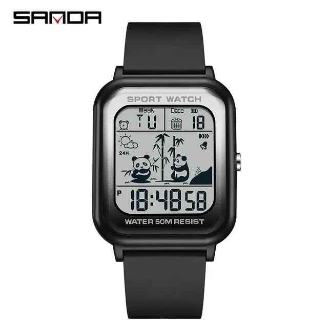 Sanda 6120 Top Brand Digital Men Watch TPU Strap 5 ATM Fashion Sport Multiple Time Zone Quartz Watches Shock Resistant