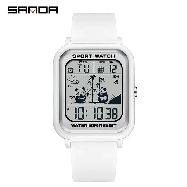 Sanda 6120 Top Brand Digital Men Watch TPU Strap 5 ATM Fashion Sport Multiple Time Zone Quartz Watches Shock Resistant