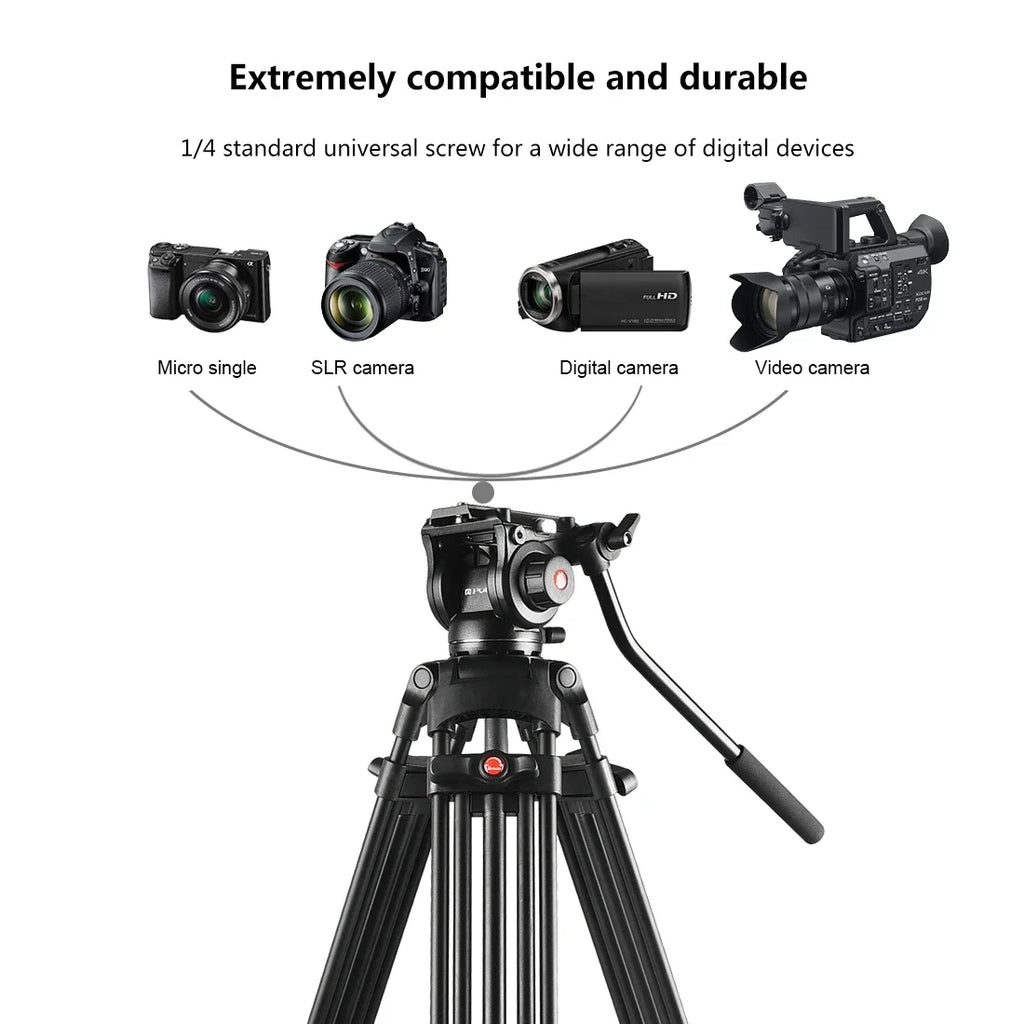 PULUZ Portable Durable Aluminum Alloy Tripod + with Fluid Drag Head for DSLR Camera Photography