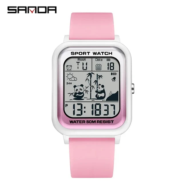 Sanda 6120 Top Brand Digital Men Watch TPU Strap 5 ATM Fashion Sport Multiple Time Zone Quartz Watches Shock Resistant