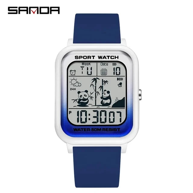 Sanda 6120 Top Brand Digital Men Watch TPU Strap 5 ATM Fashion Sport Multiple Time Zone Quartz Watches Shock Resistant